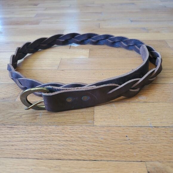 Braided Genuine Leather Belt Brown Brass Buckle Adjustable Boho Hippie Western - Picture 6 of 12